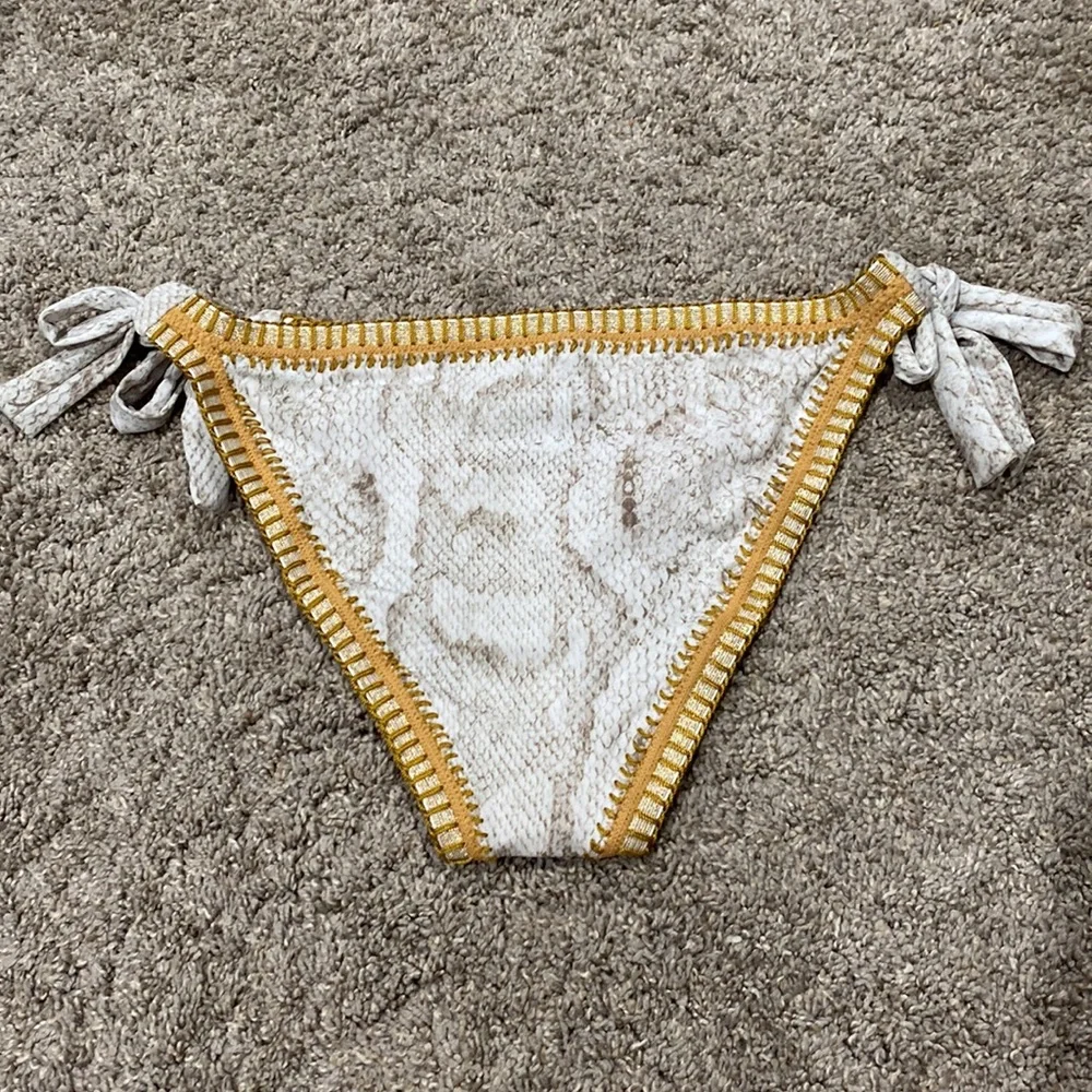 White & Gold Crochet-Trim Bikini Set - Women Swim